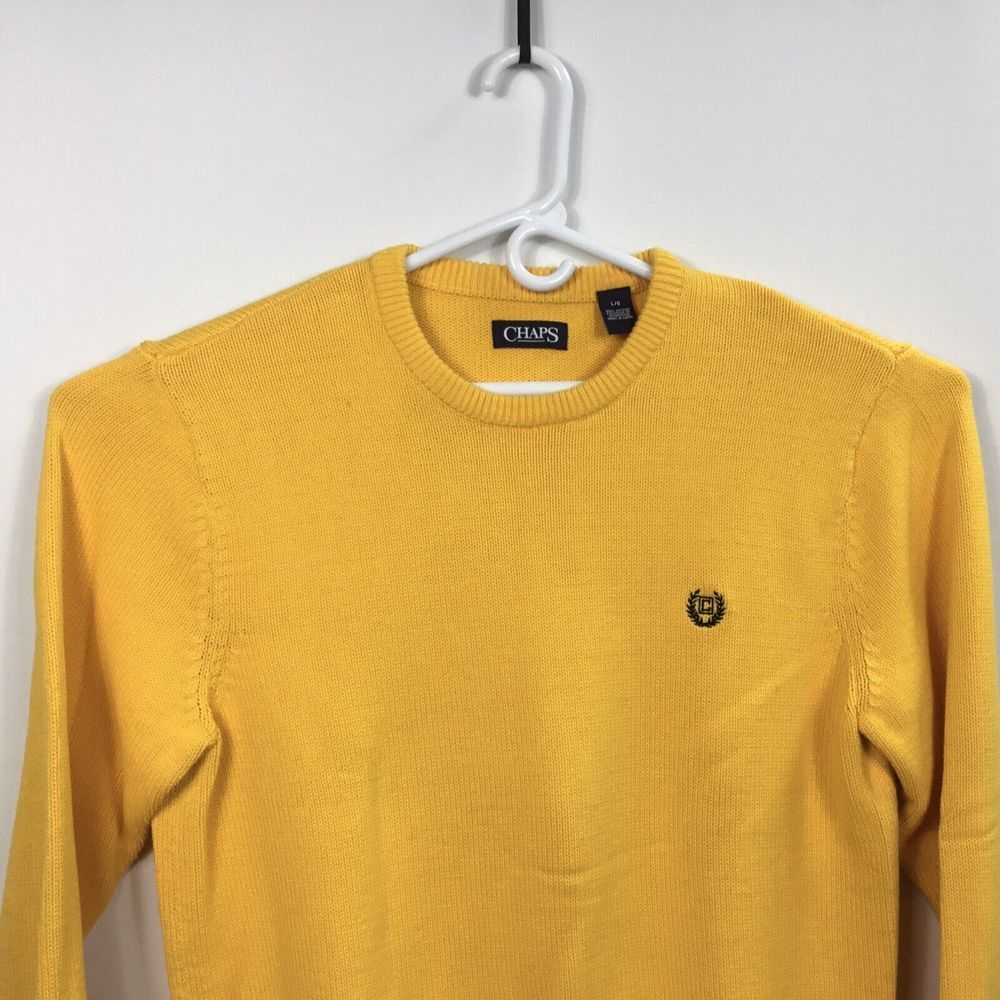 Chaps Knit Sweater Yellow‎ Crewneck Cotton Pullover Mens Size L/G